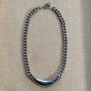 Chunky Silver Chain Necklace with Hammered Crescent
